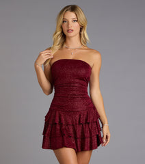 Glitter Rush Strapless Ruffle Mini Dress