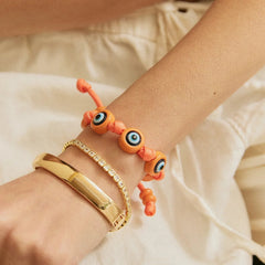 Knotty Good Eye Cord Bracelet - Tangerine