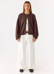 Annie One Button Cardigan - Chocolate