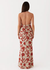 Ardenia Halter Maxi Dress - Red Green Floral