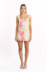 Joyce Yellow Lily Print Mini Dress