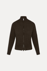 Bea Cable Knit Zip Up Sweater - Chocolate Brown