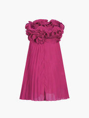 Mesh Rosette Tube Pleat Short Dress