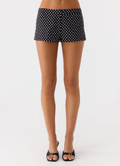 Coastline Cotton Micro Mini Shorts - Black Polkadot