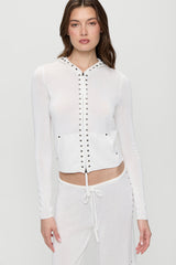 Atlas Zip Up Knit Hoodie - Coconut Cream