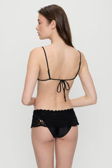 Elena Crochet Shine Bikini Top - Black