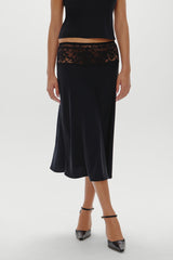 Harper Satin Midi Skirt - Black