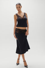 Harper Satin Midi Skirt - Black