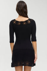 Kaia Crochet Knit Mini Dress - Black