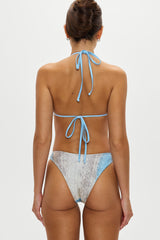 Nick Satin Triangle Bikini Top - Blue Python