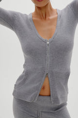 Sienna Zip Up Knit Sweater - Cloud Cover