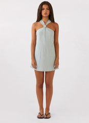 Keira Linen Micro Mini Dress - Blue Choc Stripe