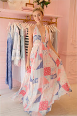 Fancy Patchwork Halter Maxi Dress