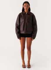 Lula Faux Leather Bomber Jacket - Chocolate