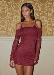 Just This Once Lace Mini Dress Merlot