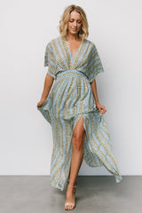 Mylis Kimono Dress | Blue + Green Print