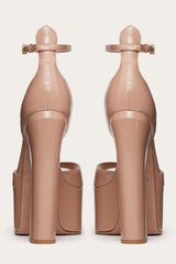 Open Toe Platform Heel Sandals Nude