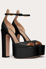 Open Toe Platform Heel Sandals Nude