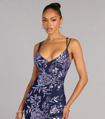 Angela Floral Sequin Formal Dress