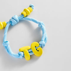 Knotty Enamel Initial Custom Bracelet - Blue/Yellow Double Letter