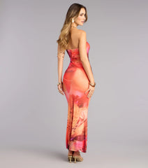 Sunset Stunner Mesh Strapless Midi Dress