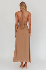 Maretha Cowl Halterneck Maxi Dress Latte
