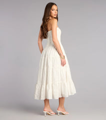 Daytime Vibe Floral Eyelet Strapless Midi Dress