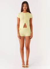 Angela Button Up Knit Top - Yellow