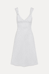 Aurora Satin Midi Dress - White Polka Dot
