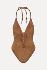 x BELLA HADID Barrel  Suede One Piece Swimsuit - Sunkissed Suede