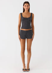 Coastline Cotton Micro Mini Shorts - Black Polkadot