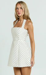 Dante Mini Dress - Halter Neck Tie Tulip Skirt Dress In White Polkadot
