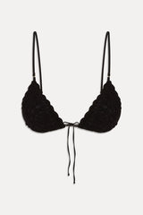 Elena Crochet Shine Bikini Top - Black