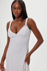 Aurora Satin Midi Dress - White Polka Dot
