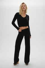 Dawson Knit Fold Over Pants - Black
