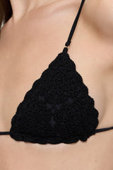 Elena Crochet Shine Bikini Top - Black