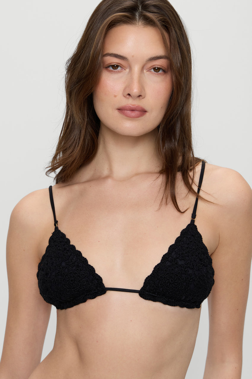 Elena Crochet Shine Bikini Top - Black