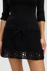 Kaia Crochet Knit Mini Dress - Black