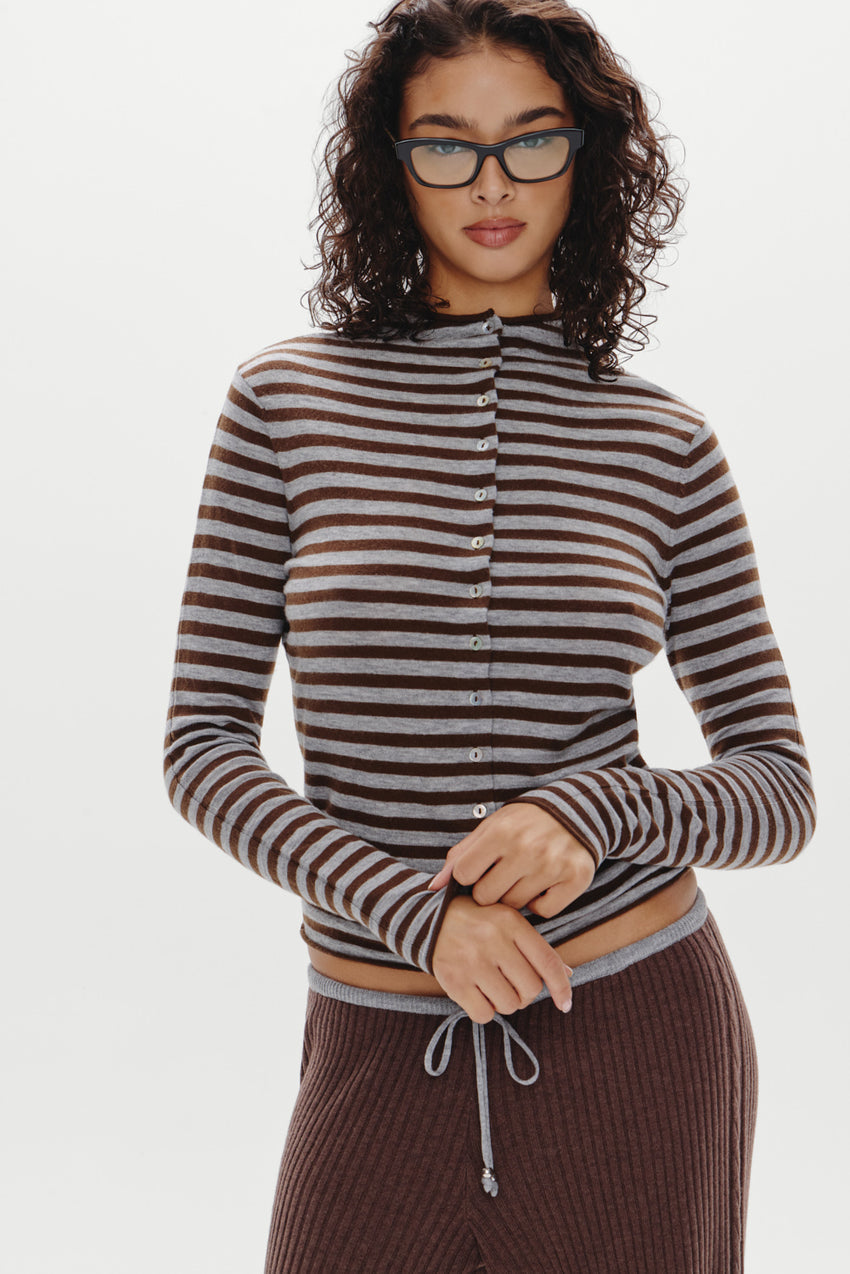 Leo Knit Button Up Cardigan - Pebble