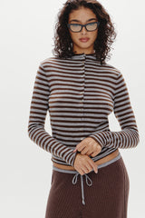 Leo Knit Button Up Cardigan - Pebble