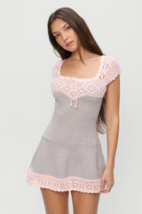 Lover Crochet Knit Mini Dress - Pink Flora