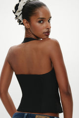 Sterling Cotton Wrap Halter Top - Midnight Serenade