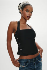 Sterling Cotton Wrap Halter Top - Midnight Serenade