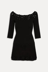 Kaia Crochet Knit Mini Dress - Black