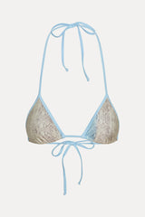 Nick Satin Triangle Bikini Top - Blue Python
