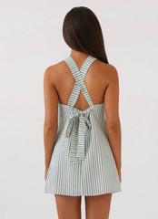 Keira Linen Micro Mini Dress - Blue Choc Stripe
