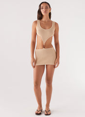 One Kiss Crochet Mini Dress - Sand
