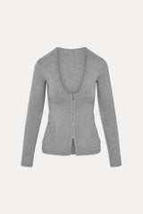Sienna Zip Up Knit Sweater - Cloud Cover