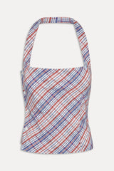 Sterling Cotton Wrap Halter Top - Americana Plaid