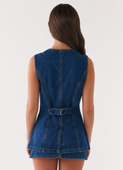 Wish You Luck Denim Top - Dark Blue